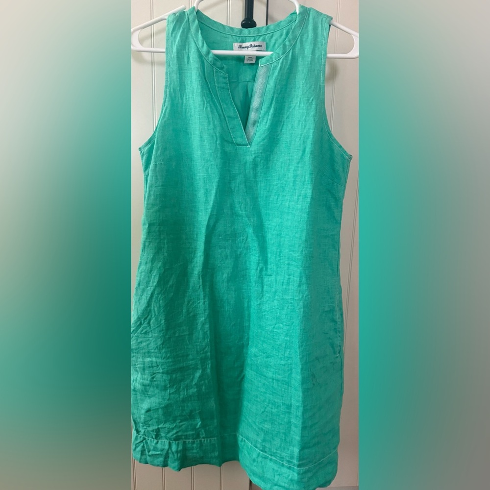 Tommy Bahama Dress Women’s Mint Sleeveless 100 Linen , cotton lined Dress small